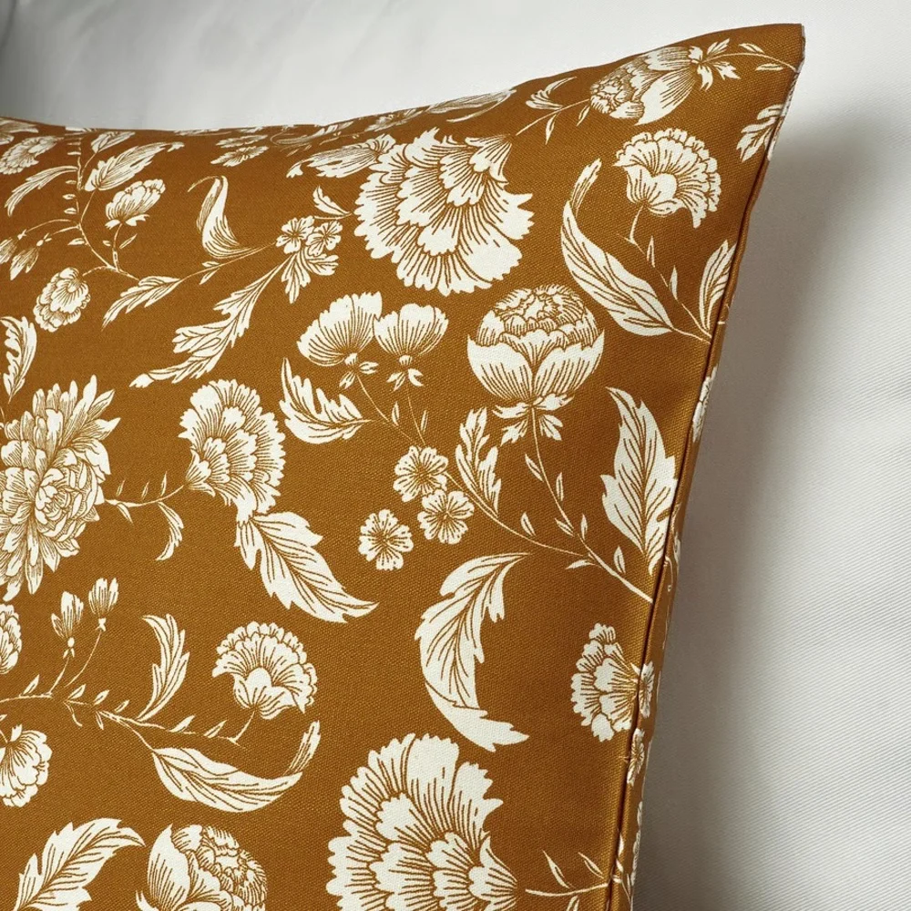 Floral Print Decorative Cushion Covers- Mustard and Cream